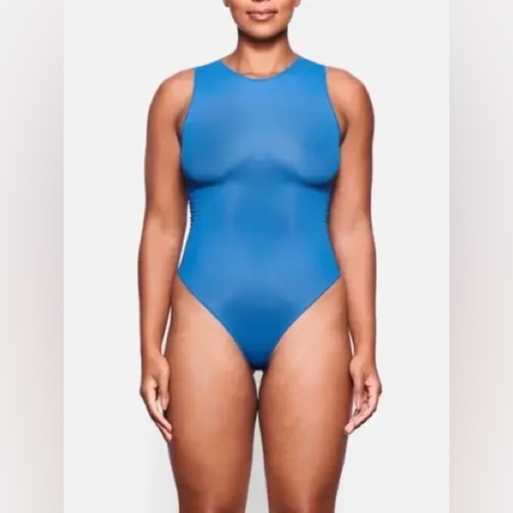 Skims Jelly Sheer Crew Neck Bodysuit - Ocean - Size Small - Great Condition